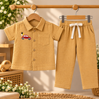 Little Car Ride Mustard Muslin Shirt & Pants