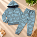 Dusty Blue Dinosaur Print Hooded Jacket & Jogger Set