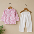 Pink Chundari Printed Kurta with White Pants Set
