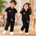 Little Super Hero Black Muslin Shirt & Pants Set