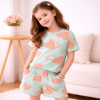 Mint Heart Print short Set