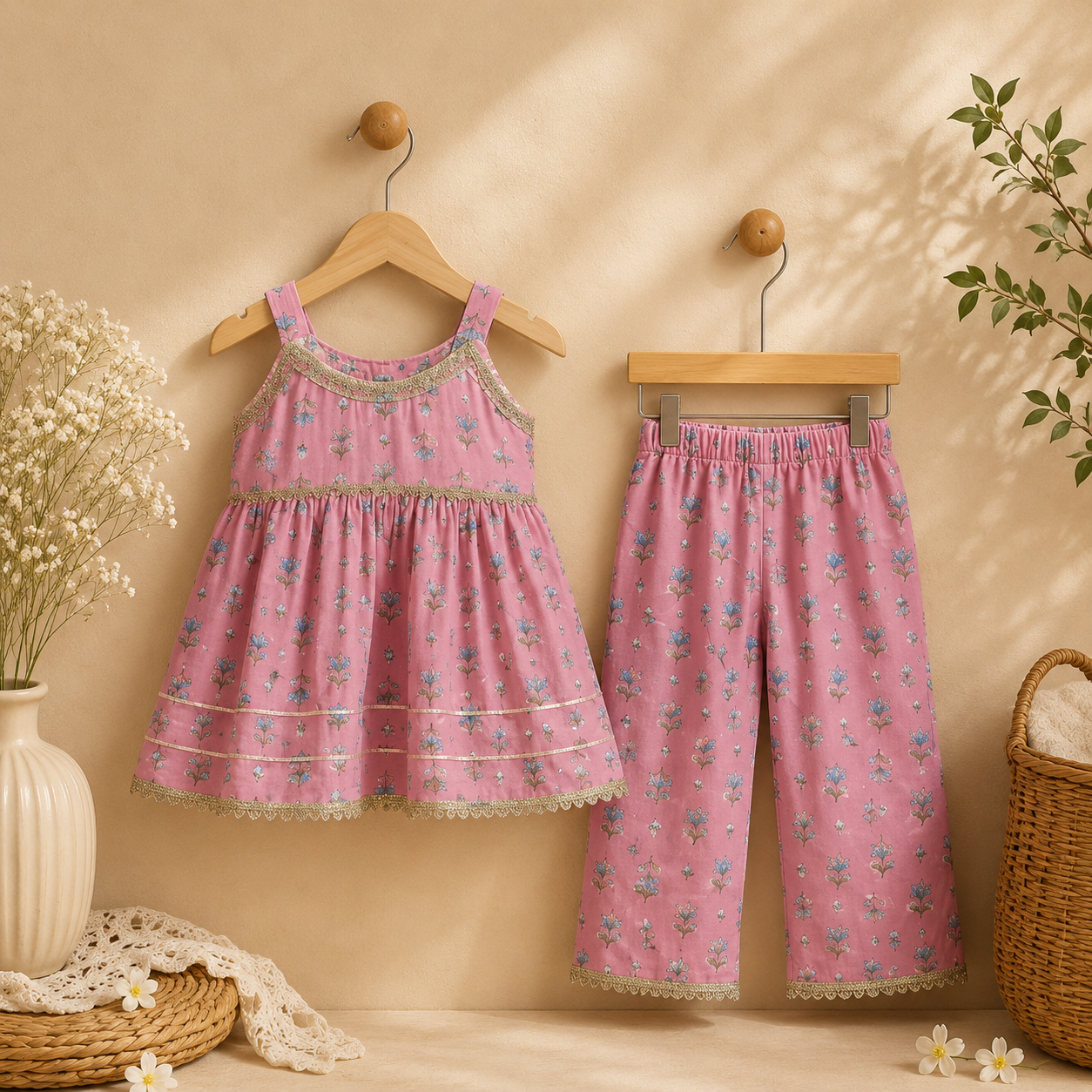 Pink Floral Ethnic Co-Ord Set