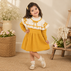 Mustard Yellow & Ivory Ruffle Knit Dress for Baby Girls