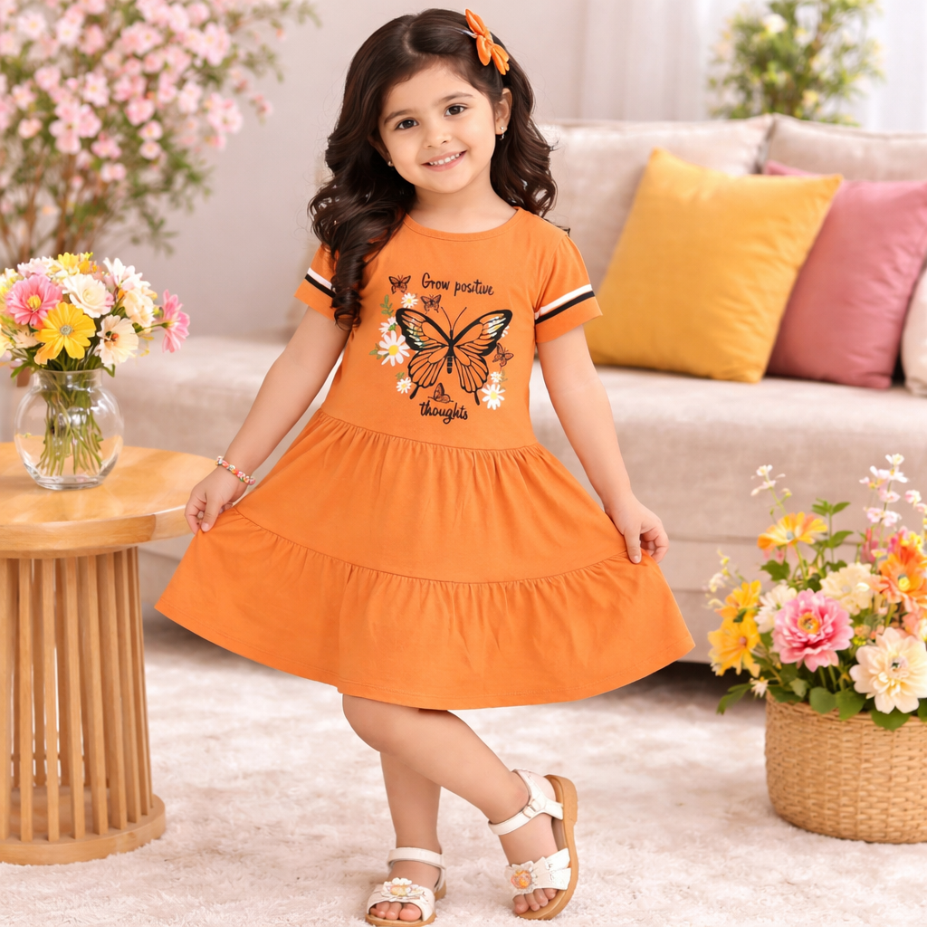 Orange Butterfly Tier Dress