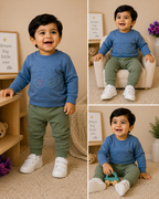 Blue Car Embroidered Cotton Co-Ord Set
