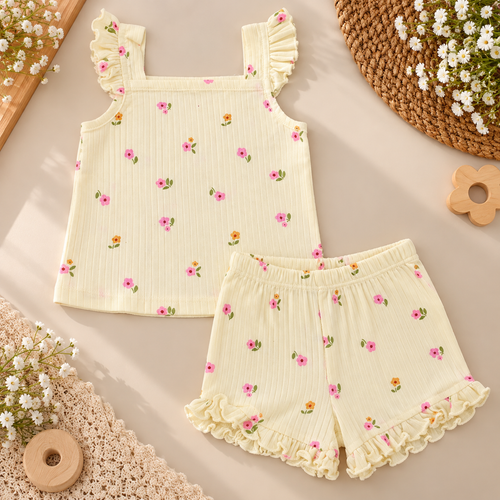 Yellow Floral Printed Top & Shorts Set