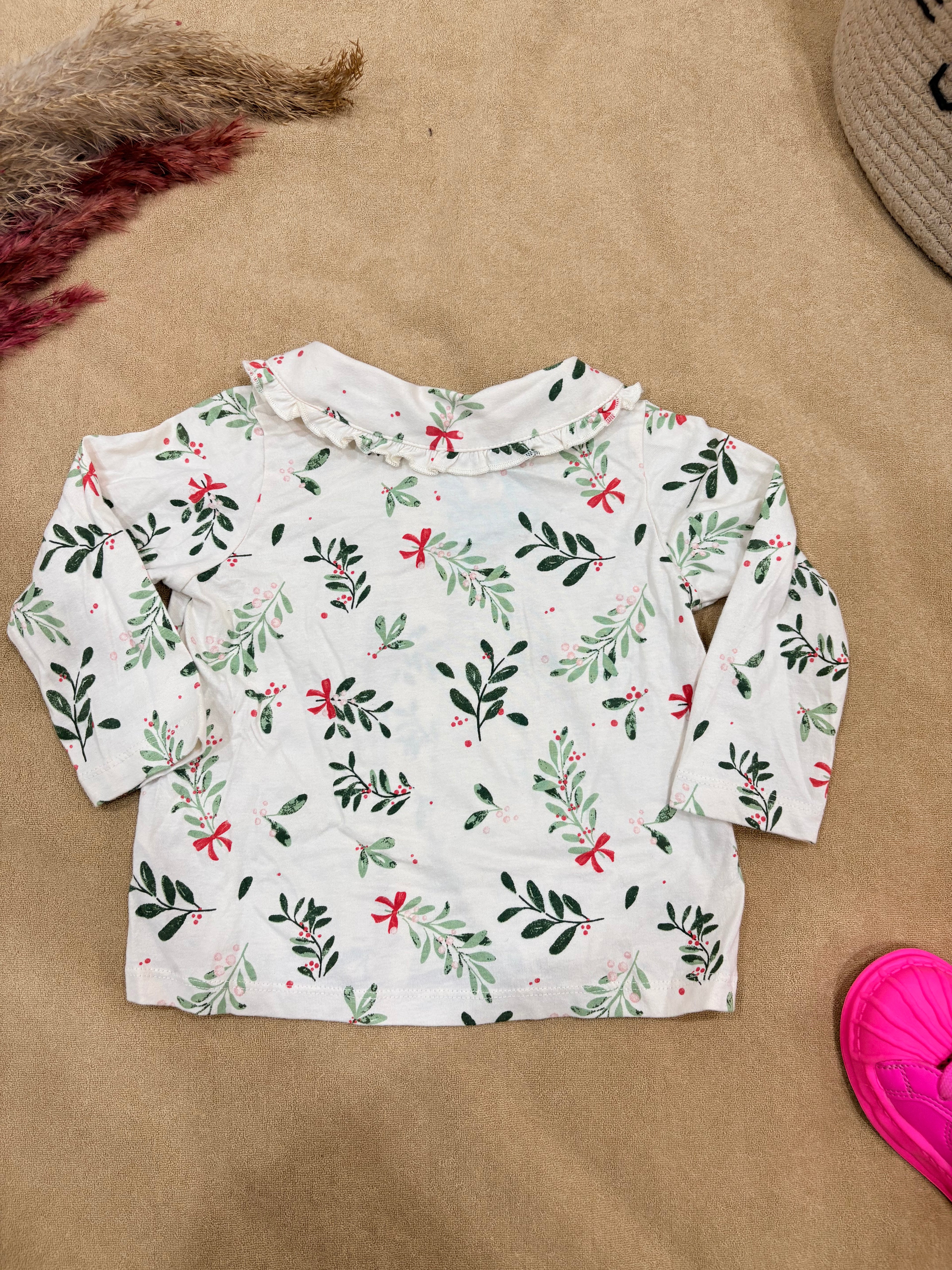 Baby Girls Floral Dungaree Style Jumpsuit Set with Ruffle Collar Top