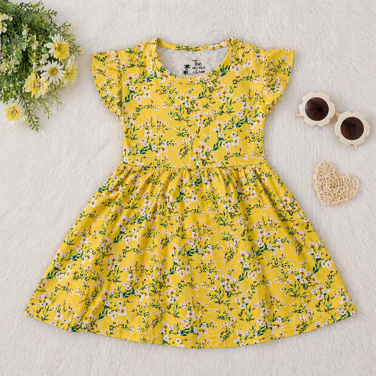 Sunshine Yellow Floral Flare Dress