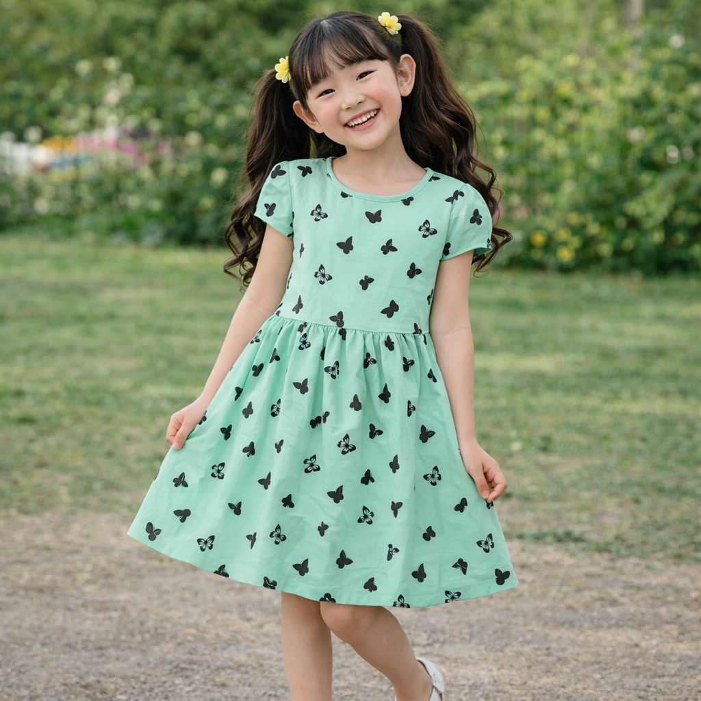 Mint Green Butterfly Print Dress