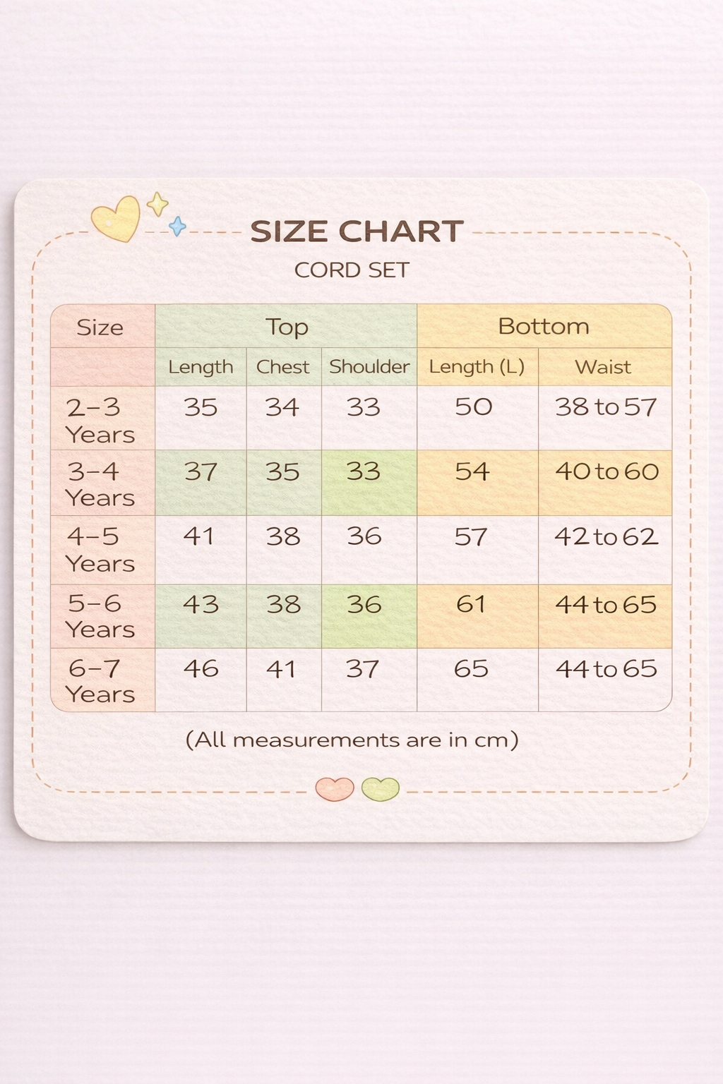 Size chart