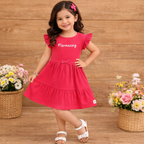 Cherry Pink Ribbed Frill Drepss