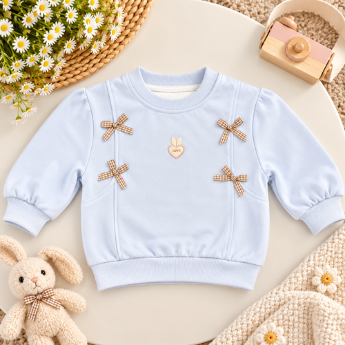 Light Blue Bow Detail Sweatshirt for Kids