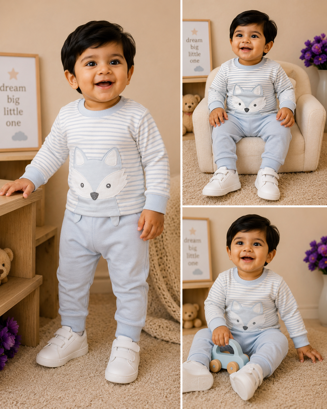 Baby Blue Fox Appliqué Cotton Co-Ord Set