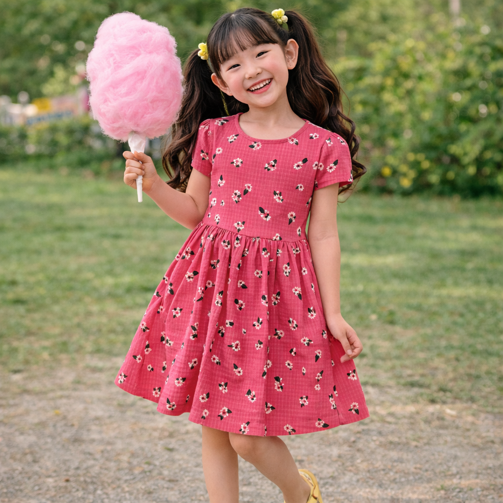 Pink Floral Ribbed Fit & Flare Dress