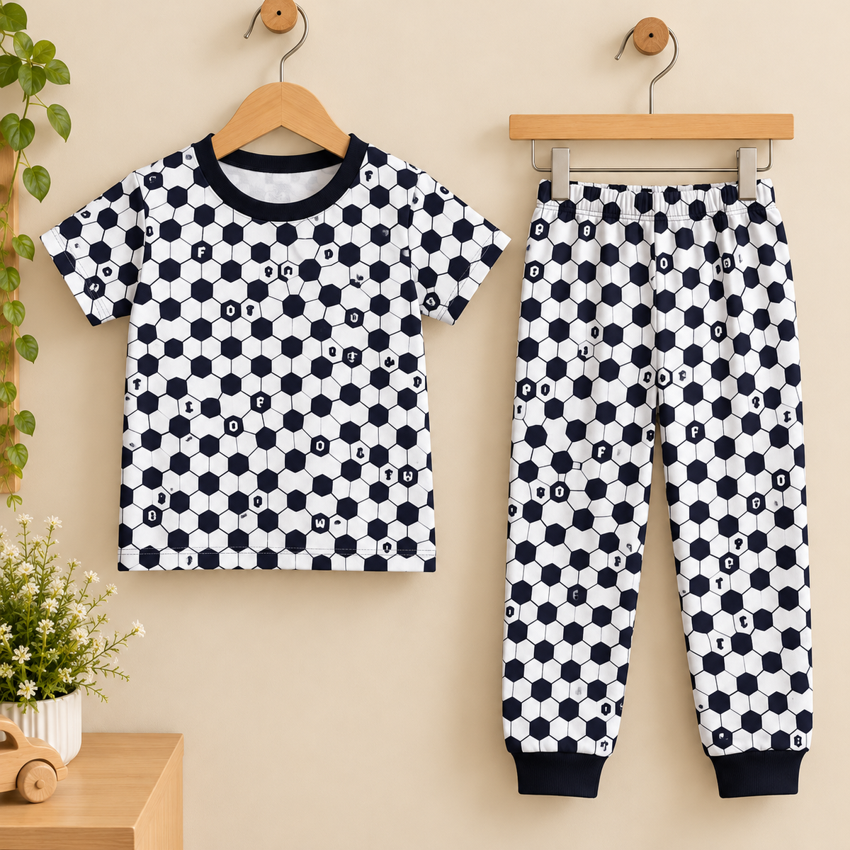Black & White Football Print Kids Co-ord Set