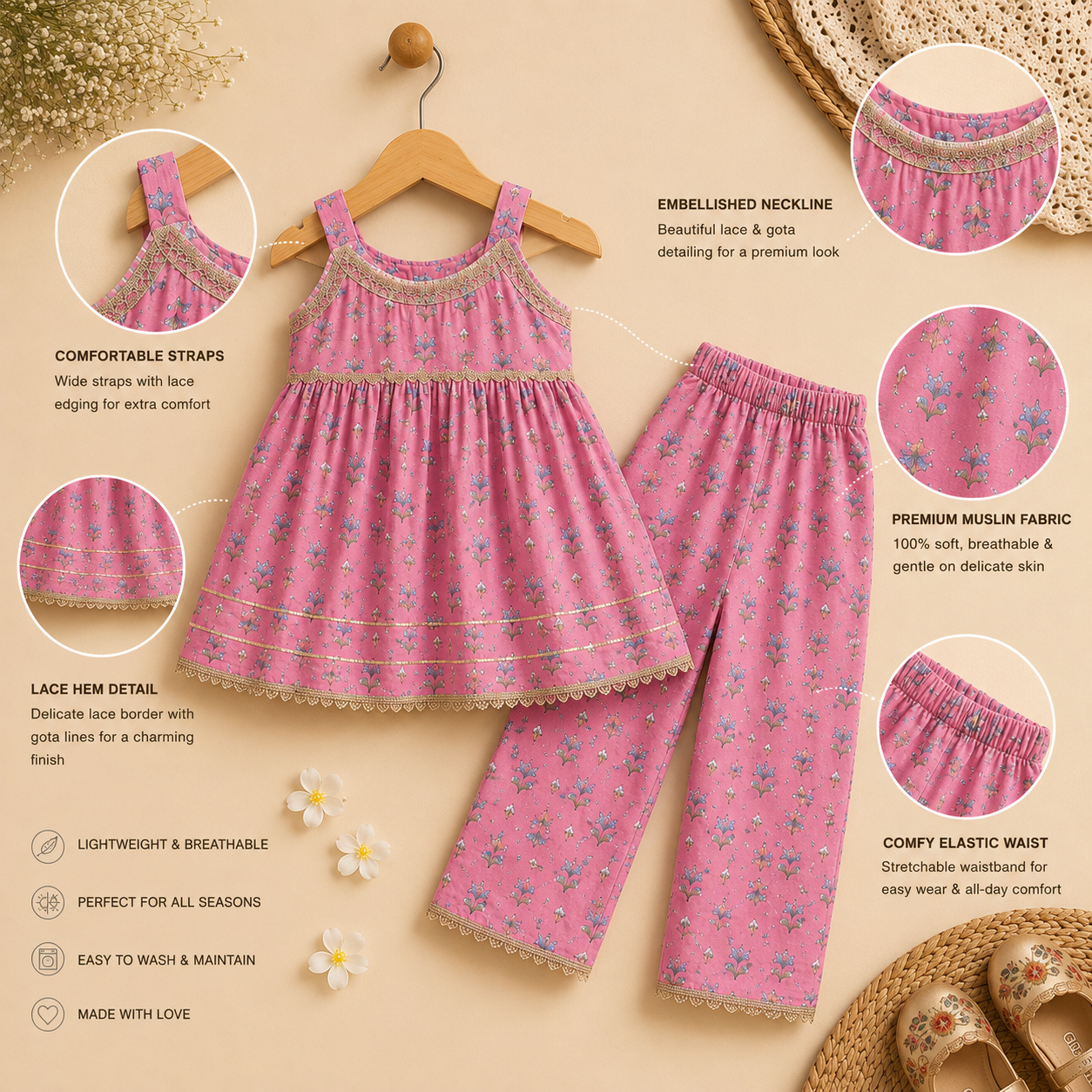 Pink Floral Ethnic Co-Ord Set