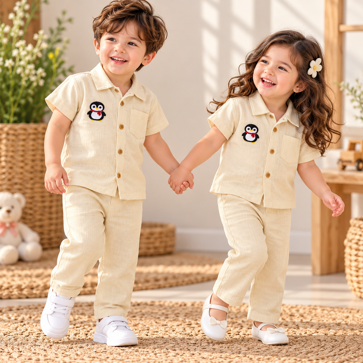 Little Penguin Muslin Shirt & Pants Set