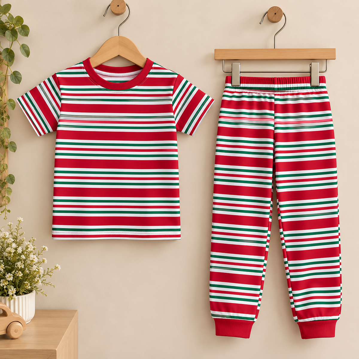 Red, White & Green Striped Kids Co-ord Set