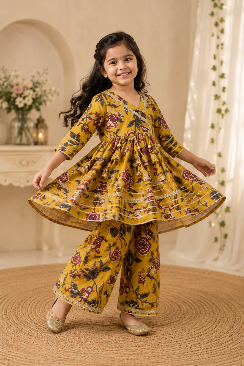Mustard Floral Ethnic Co-Ord Set
