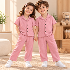 Pink Textured Muslin Shirt & Pants Set