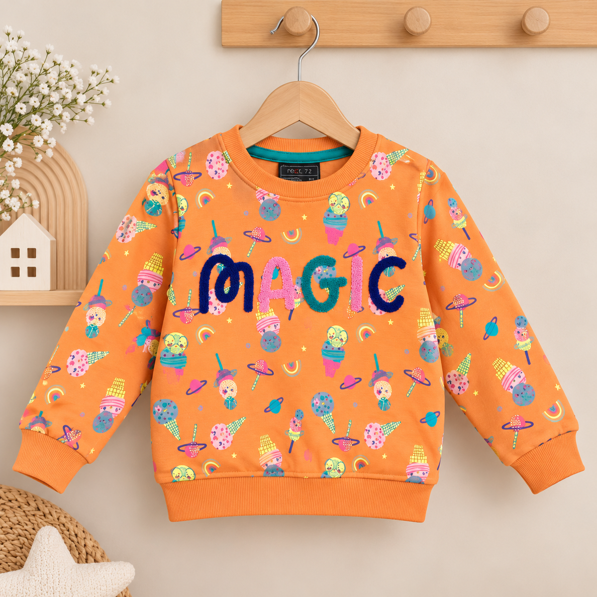 Kids’ Orange MAGIC Print Full-Sleeve Sweatshirt