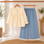 Elegant Cream Top & Wide-Leg Denim Set