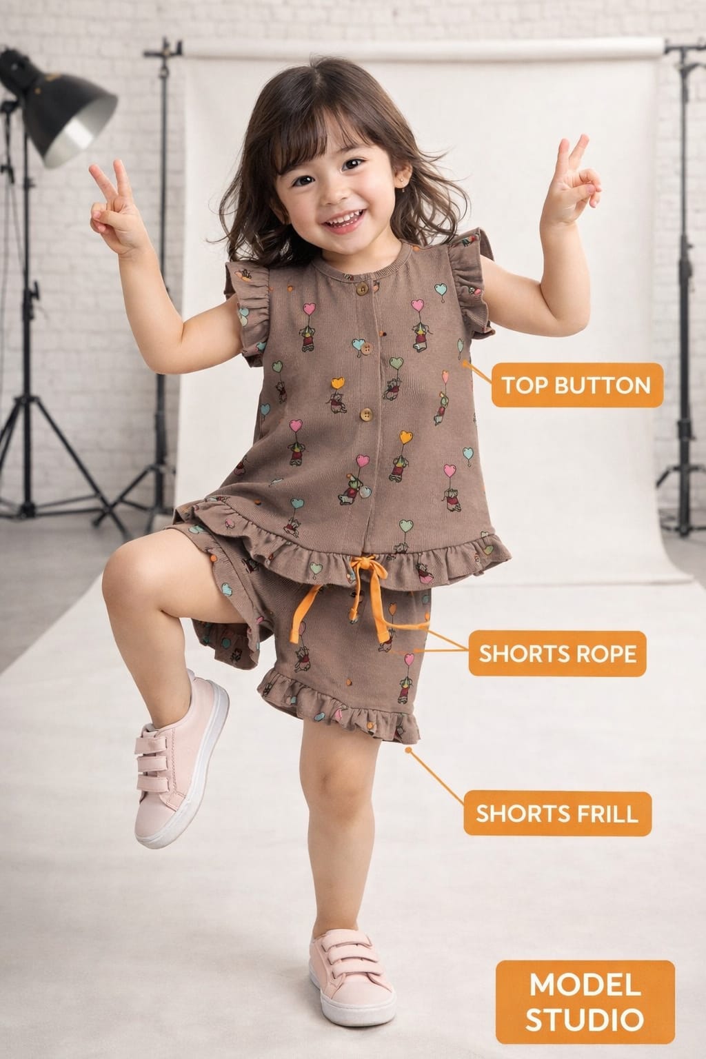 Bear with Hearts Brown Short Set