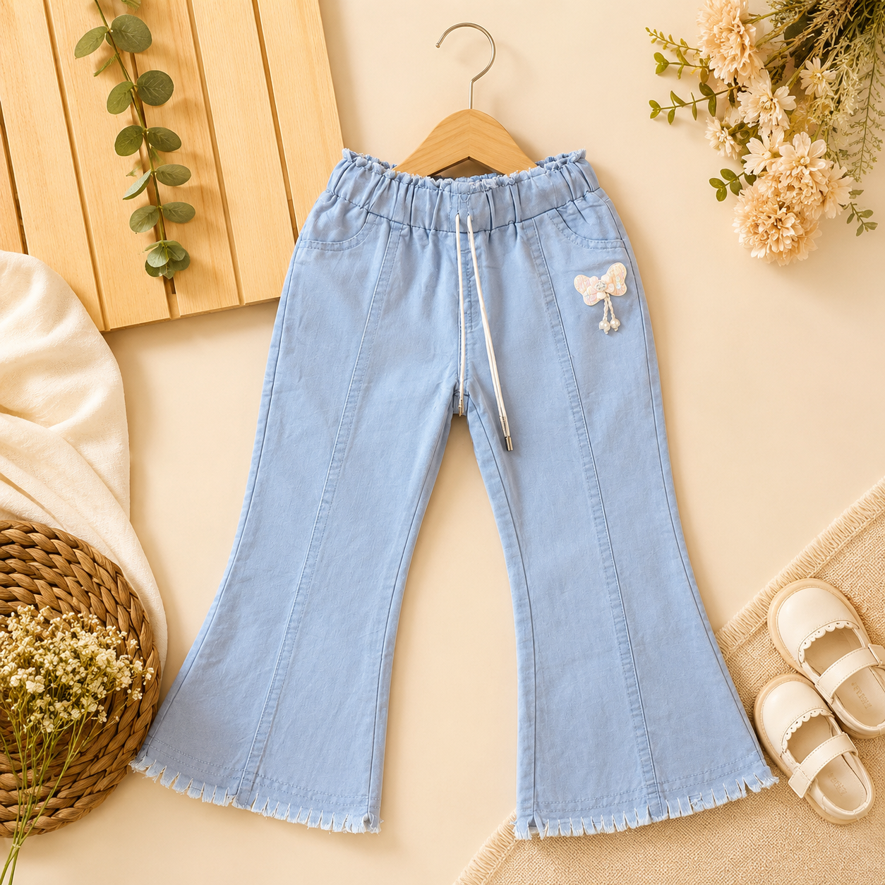 Girls Light Blue Flared Pants