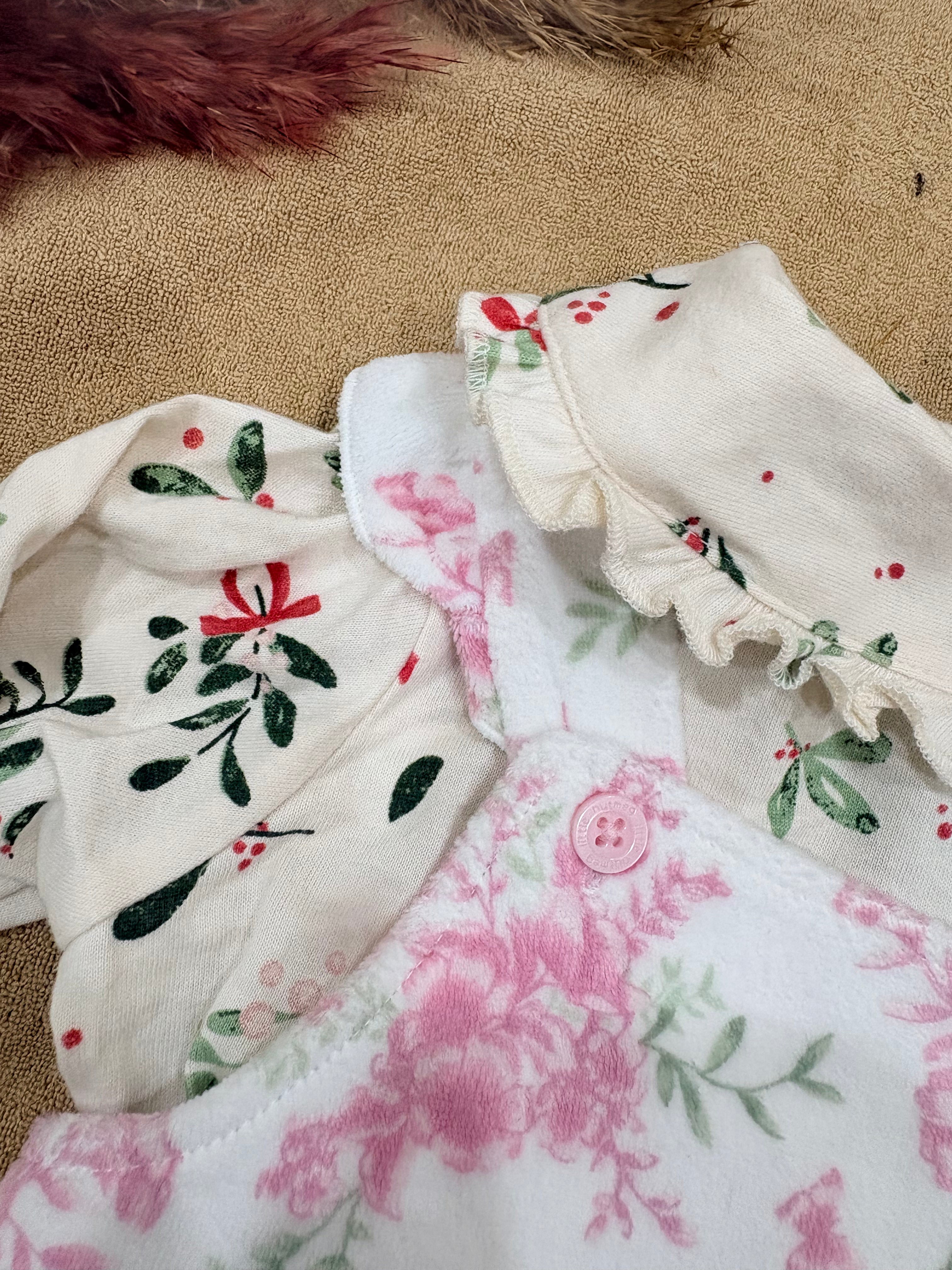 Baby Girls Floral Dungaree Style Jumpsuit Set with Ruffle Collar Top