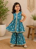Teal Floral Kurta & Sharara Set