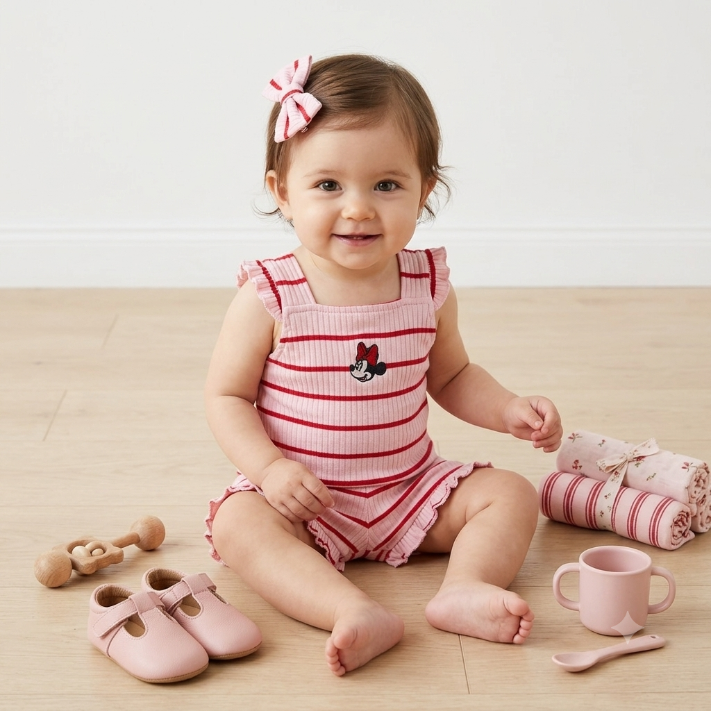 Pink Striped Top & Shorts Set
