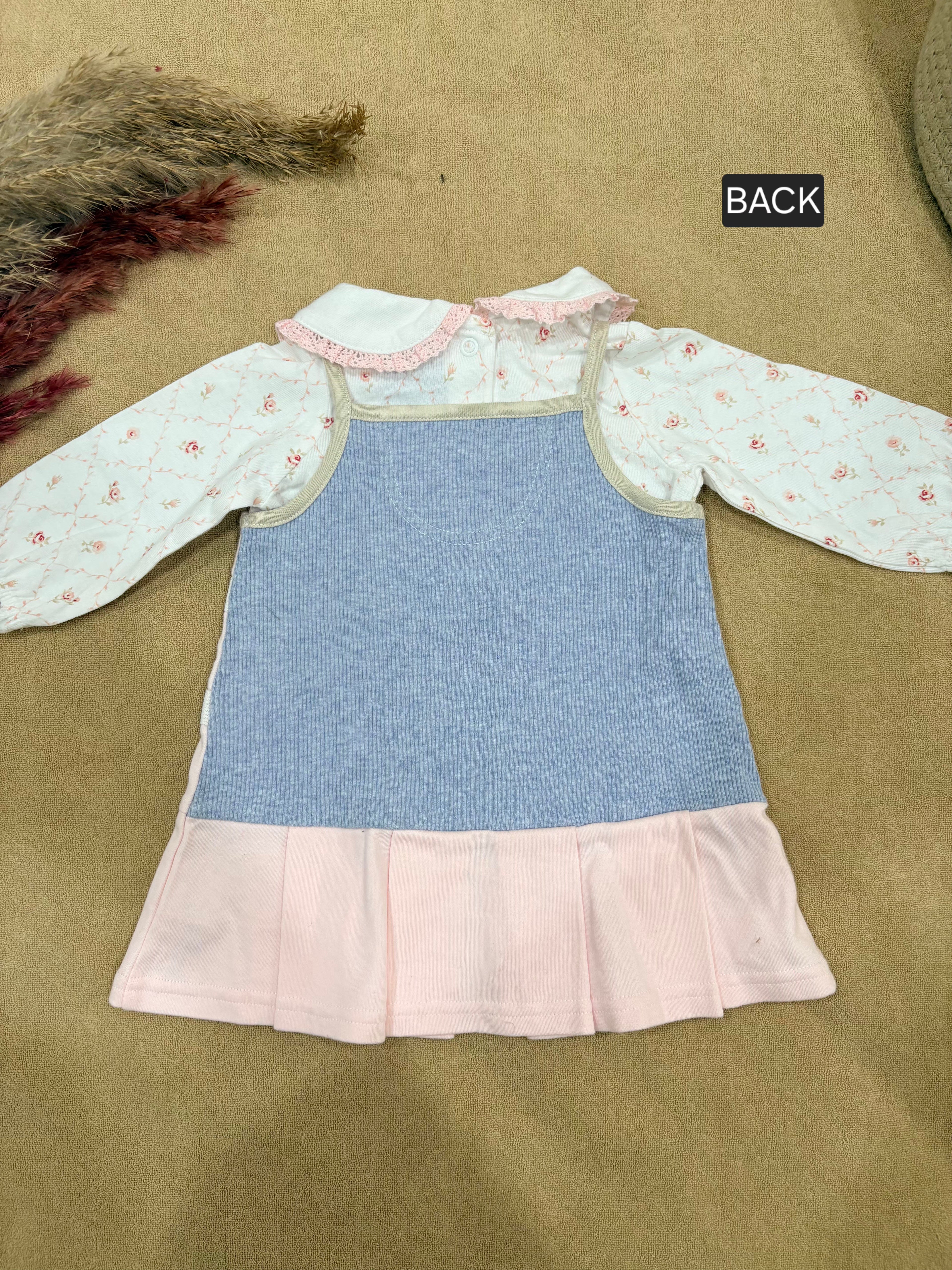 Baby Girls Detachable Peter Pan Collar Frock with Quilted Floral Top
