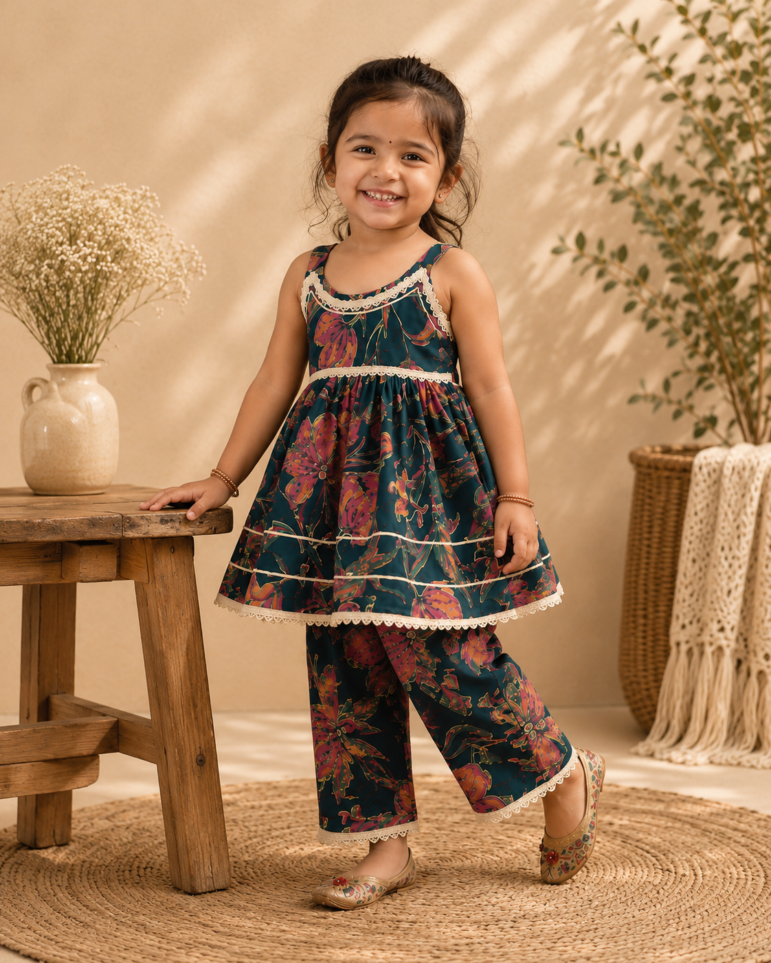 Teal Floral Ethnic Co-Ord Set