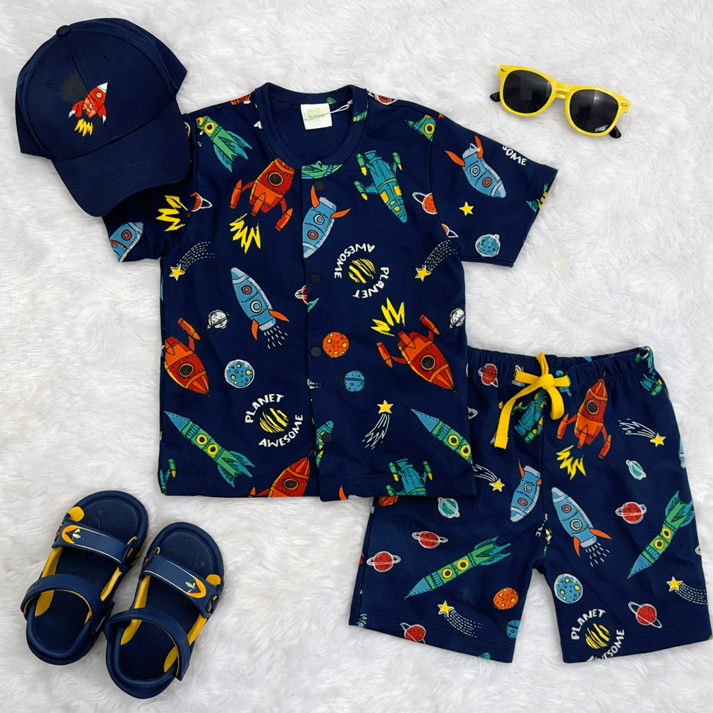 Galaxy Rocket Printed Short Set