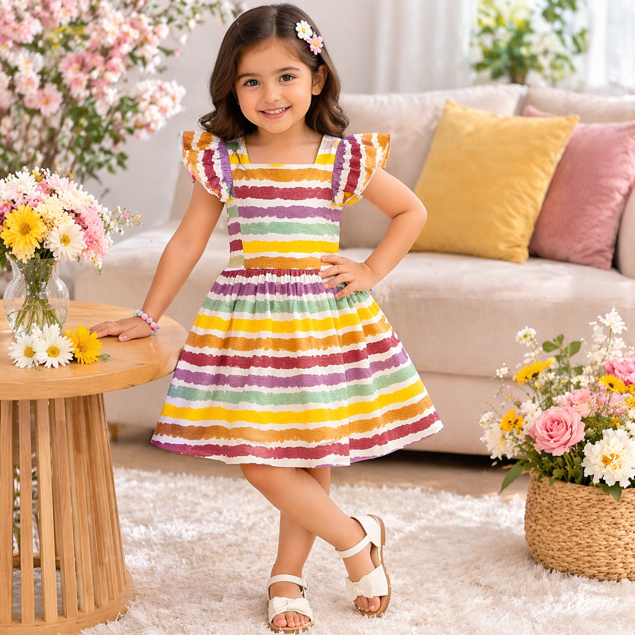 Multicolor Striped Bow Back Dress