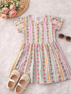 Pastel Bloom Stripe Girls Dress