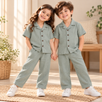 Classic Textured Muslin Shirt & Pants Set