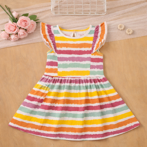 Multicolor Striped Bow Back Dress