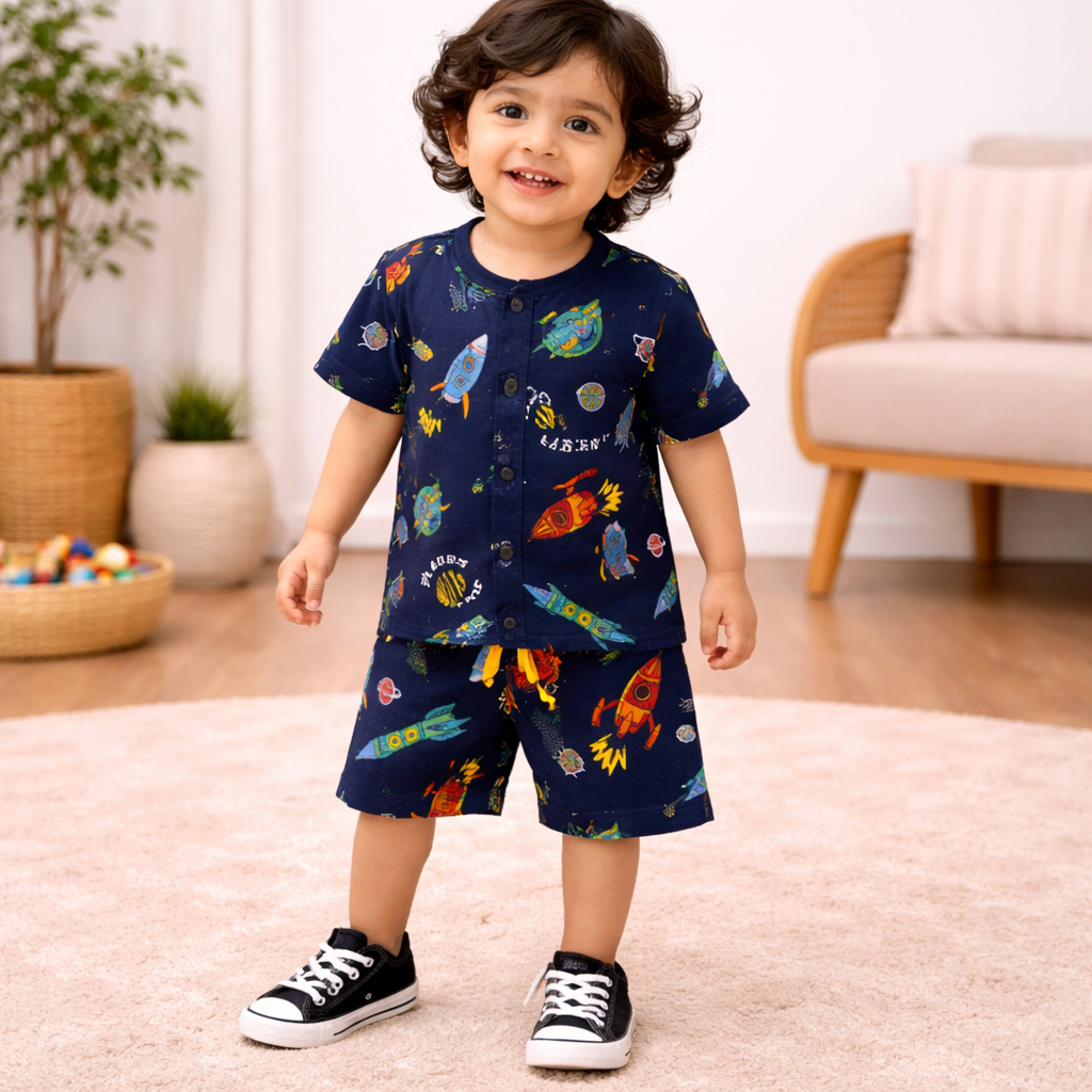 Galaxy Rocket Printed Short Set