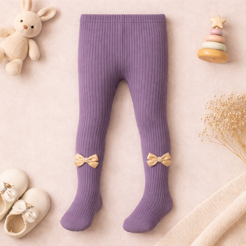 Baby Girls Ribbed Cotton Stockings with Bow Detail