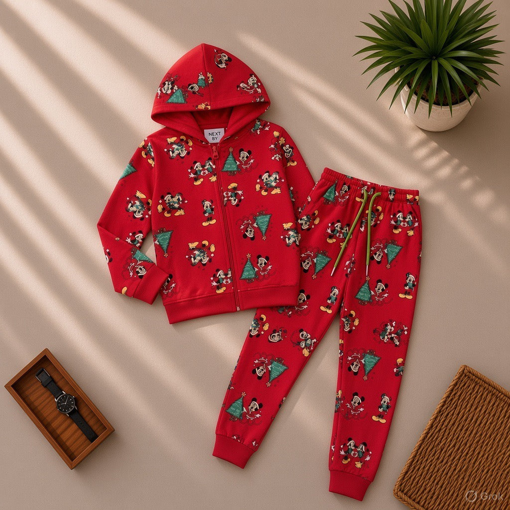 Red Christmas Print Hooded Jacket & Jogger Set