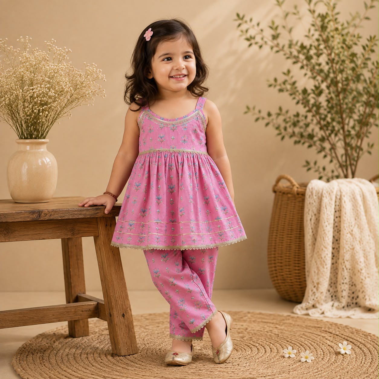 Pink Floral Ethnic Co-Ord Set