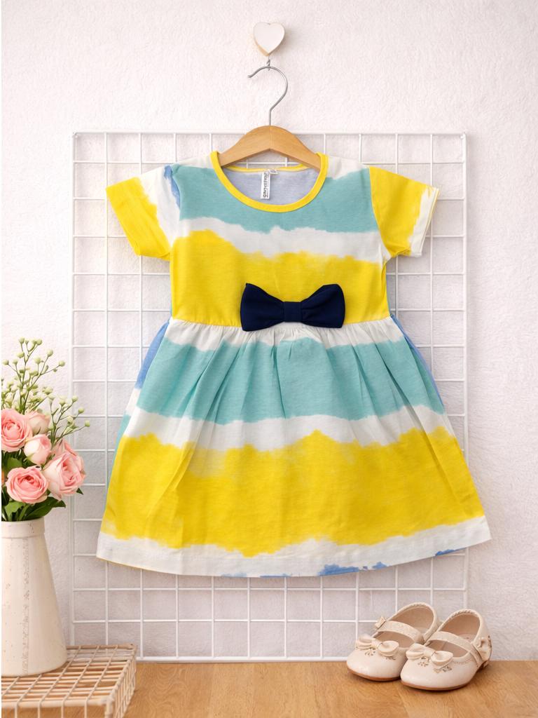 Sunshine Tie-Dye Girls Dress with Bow