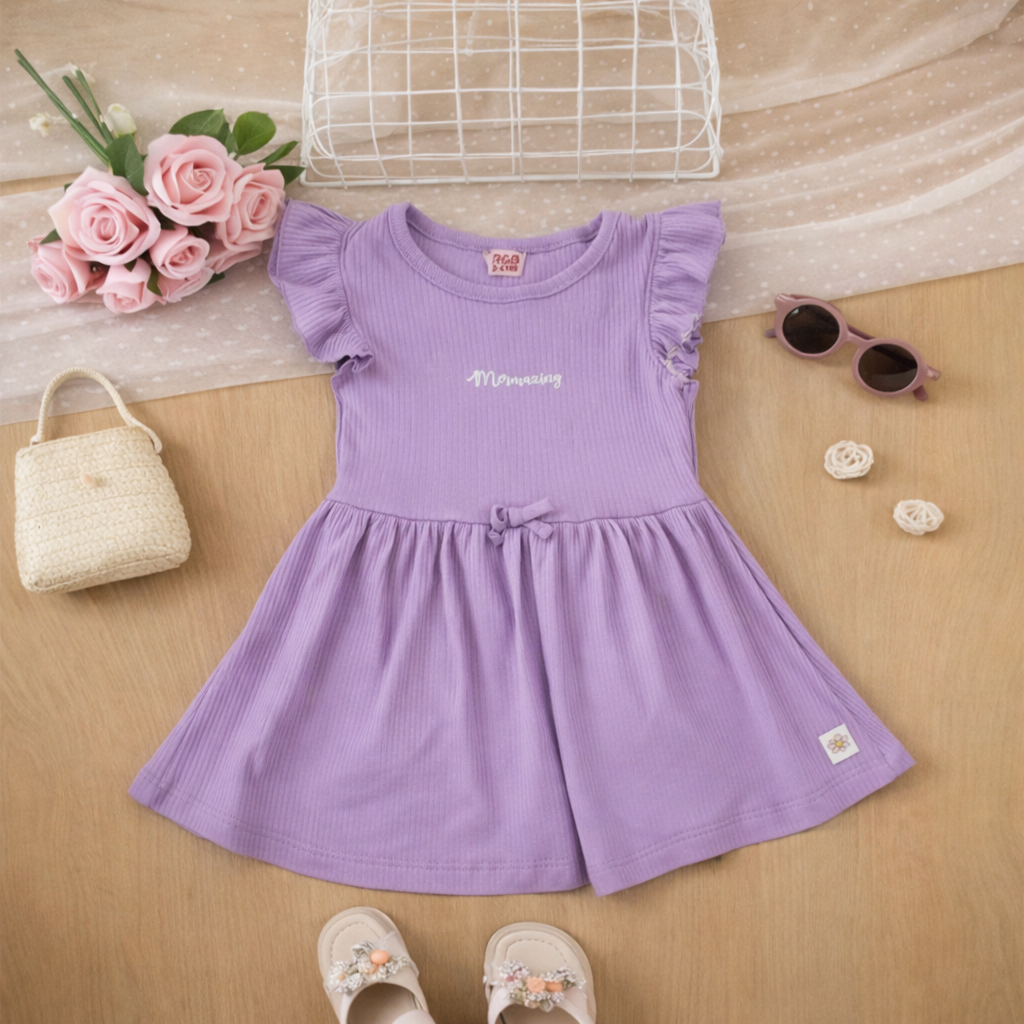 Lavender Ribbed Ruffle Sleeve Dress