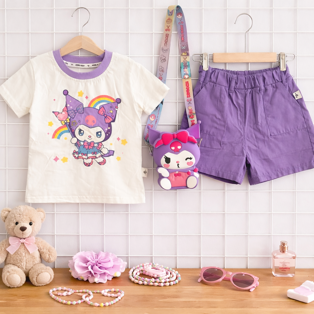 Cute Kuromi Kids Set with Sling Bag